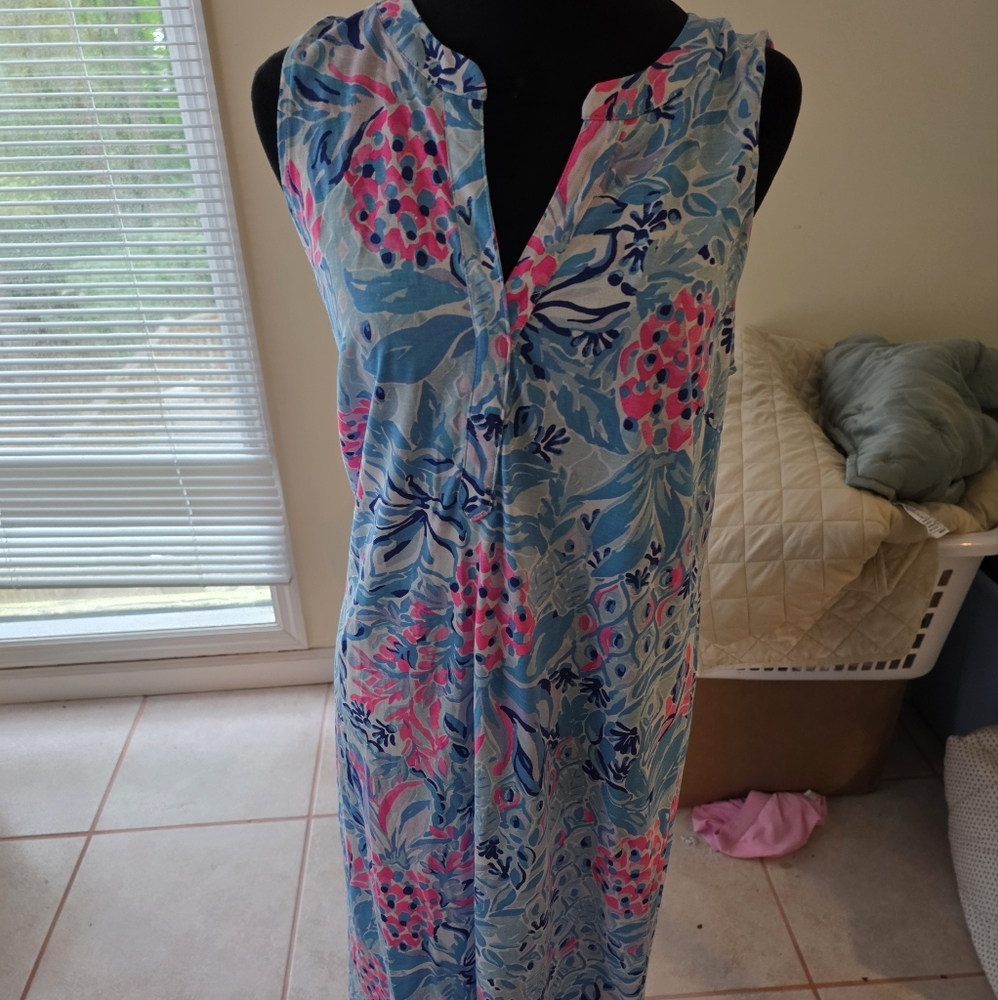 Lilly Pulitzer Blue and Pink Floral Midi Dress